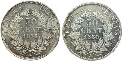 null 2 monnaies : 50 Centimes 1858 A et 1860 A. SUP et SPL