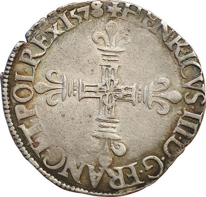 null Henri III. Quart d'écu 1578 H. La Rochelle. 9,67grs. Sb.4662 (4ex.). 7574 ex....