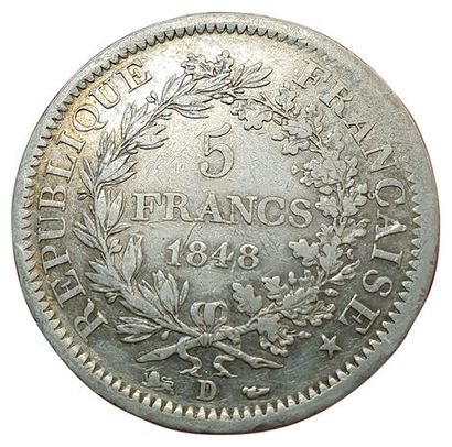 null 5 Francs Hercule 1848 D. Lyon. F.326/3. 145882 ex. Rare. TB+