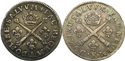 null Louis XIV. 2 monnaies : 10 Sols aux Insignes 1707 A et 1707 K. TTB+ et TTB