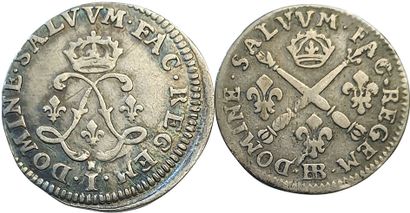 null Louis XIV. 2 monnaies : 4 Sols aux 2 L 1691 I (Gad.106, R2) et 5 Sols aux Insignes...