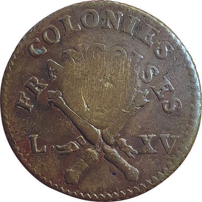 null Guadeloupe. Sol des Colonies Françoises surfrappé RF. 3 Sous 9 deniers. 1767...