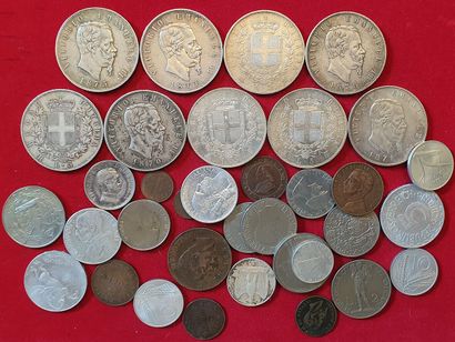 null Italie, Albanie Autriche. 37 monnaies dont 11 en argent  (5 Lire V.E II, 9 ex.,...