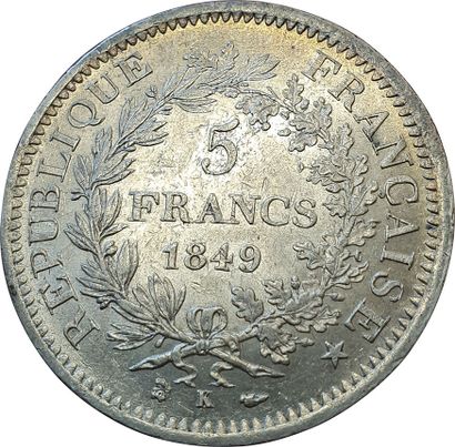 null 5 Francs Hercule 1849 K. Bordeaux. F.326/7. Rare en l'état. SUP