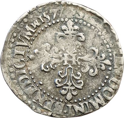 null Henri III. Quart de Franc au col plat. 1577 A. Paris. 3,38grs. Sb.4718. TB/...