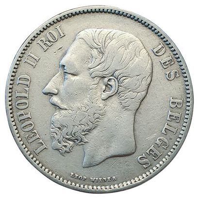 null Léopold II. 5 Francs 1866. Petite tête. Signature près du listel. Km.24. Rare !...