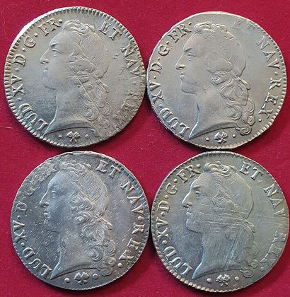 null Royales. Louis XV. 4 monnaies : Ecu au bandeau 1761 L, 1764 L, 1765 L, 1767...