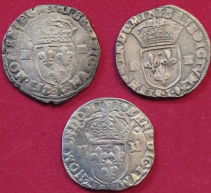 null Royales. Henri IV. 3 monnaies : Quart d'écu 1603 T, 1607 L, 1610 K. TB+