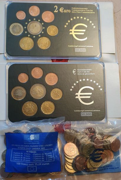 null Lot Euros : 2 starter kits France, 2 Sets Euros commémoratifs Luxembourg et...