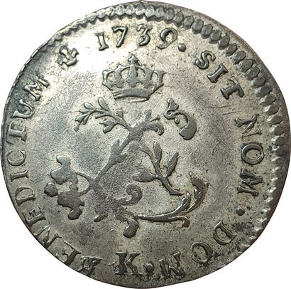 null Louis XV. Double Sol de billon. 1739 K. Bordeaux. 2,07grs. Gad.281. TTB+