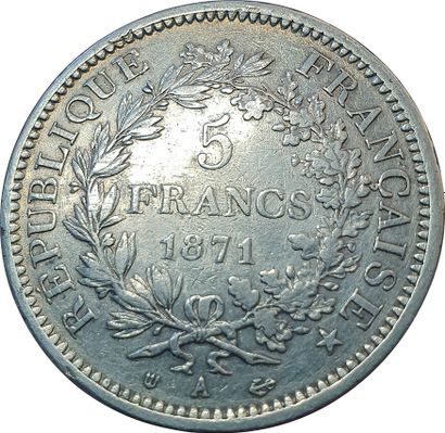 null La Commune. 5 Francs Hercule 1871 A « Camelinat ». F.334/3. TTB
