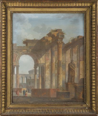 null DEFONTAINES (ÉCOLE FRANÇAISE DU XVIIIème SIÈCLE)

Paysage animé de ruines antiques

Gouache...