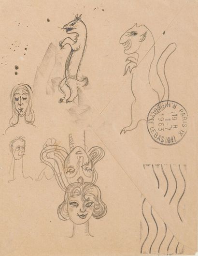 null André BRETON (1896-1966)

Esquisses de visages féminins et d'animaux

Dessin...