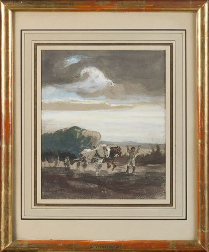 null Jules-Jacques VEYRASSAT (1828-1893)

Draft horses

Watercolor.

25 x 21 cm.