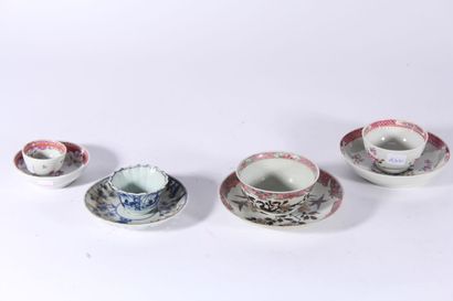 null Four porcelain cups and saucers famille rose and blue white

China, 18th and...
