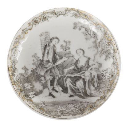 null Grey and gold porcelain dish

China, circa 1755

Decorated with a fisherman...
