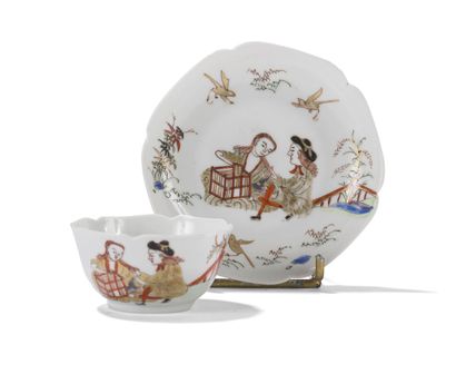 null Polychrome porcelain bowl and cup

China, circa 1735

Decorated with a young...