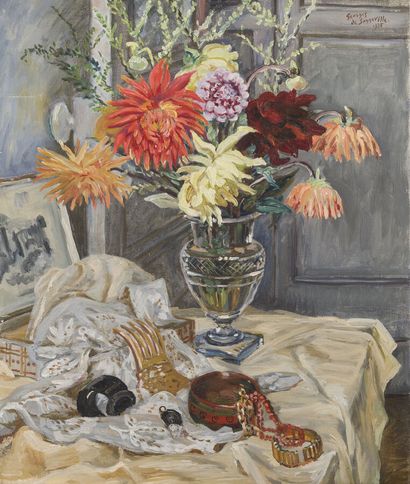 null Georges de SONNEVILLE (1889-1978)
Bouquet de dahlias, 1938
Huile sur toile signée...
