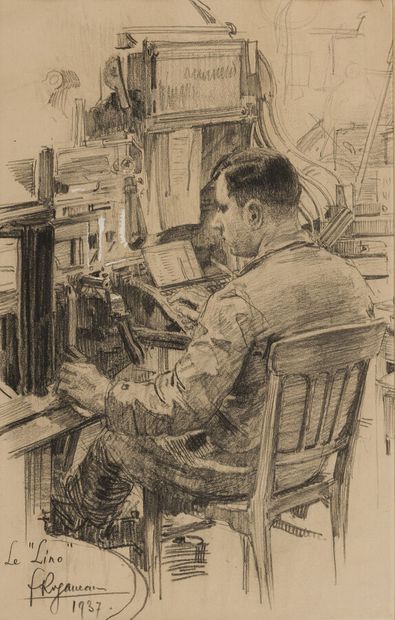 null François-Maurice ROGANEAU (1883-1973)
Le typo et Le lino, 1937
Crayon et rehaut...