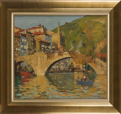 null François-Maurice ROGANEAU (1883-1973)
Ondarroa et son vieux pont
Huile sur toile...