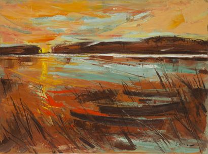 null Gaston LARRIEU (1908-1983)
Couchant sur l'étang de Léon, Landes
Huile sur toile...