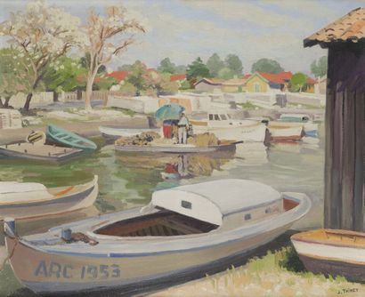 null Jean THINEY (1900-1990)
Port de Taussat
Huile sur toile signée en bas à droite...