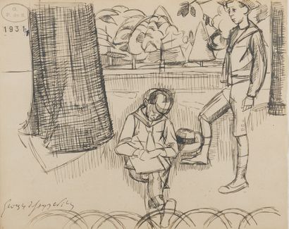 null Georges de SONNEVILLE (1889-1978)
Jean et René Milliard au Jardin public, 1915
Dessin...