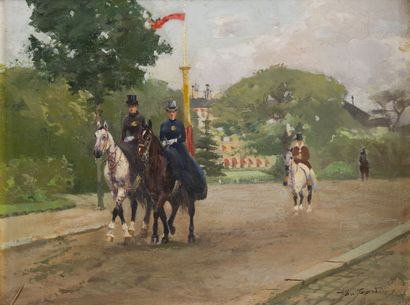 null Daniel TARDIEU (1861-1928)
La promenade à cheval
Huile sur toile signée en bas...