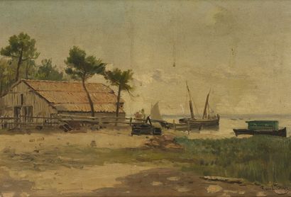 null Raoul BRUN (1848-1899)
Vue du Bassin d'Arcachon
Huile sur toile signée en bas...