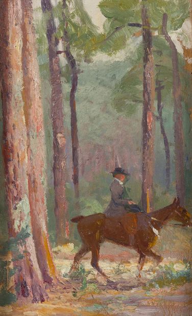 null Daniel TARDIEU (Talence, 1861-Bordeaux, 1928)
Cavalière dans la forêt landaise
Huile...