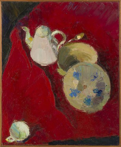 null Charles CANTE (1882-1957)
Théière sur fond rouge
Huile sur toile signée en bas...