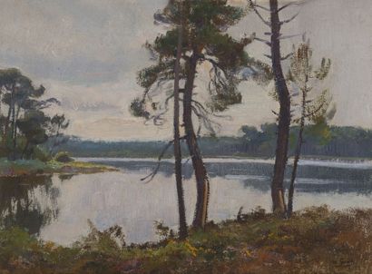 null Louis-Marius GUEIT (1877-1956)
L'étang landais, 1923
Huile sur carton, signé...