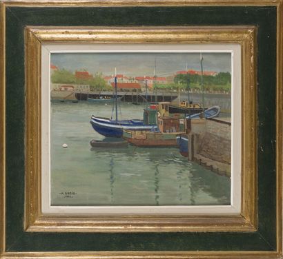 null Albert GREIG (1913-1997)
Port de St Jean de Luz, 1954
Huile sur panneau signé...