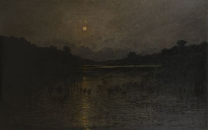 null Julien CALVÉ (1851-1924)
Clair de Lune, étang de Souges, Gironde, 1906
Huile...