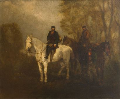 null John Lewis BROWN (1829-1890)
Scène de chasse à courre, le relais
Huile sur toile...