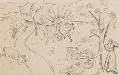 null André LHOTE (Bordeaux, 1885-1962)
Paysage français
Crayon sur papier Japon....
