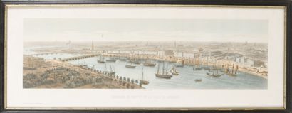 null PANORAMA OF THE PORT AND THE CITY OF BORDEAUX.
Drawn and lithographed by Deroy.
Lithograph.
30...