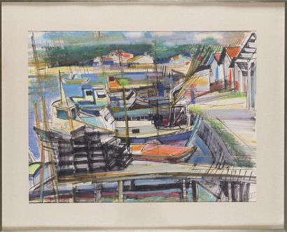 null Charles-Robert VALLET (1907-1993)
Port de Piraillan
Technique mixte sur papier,...