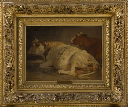 null Rosa BONHEUR (1822-1899)
White cow lying down
Oil on paper mounted on canvas,...