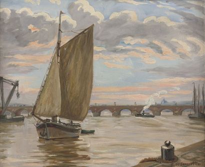 null Georges de SONNEVILLE (1889-1978)
Vue du pont de pierre et du port de Bordeaux
Huile...