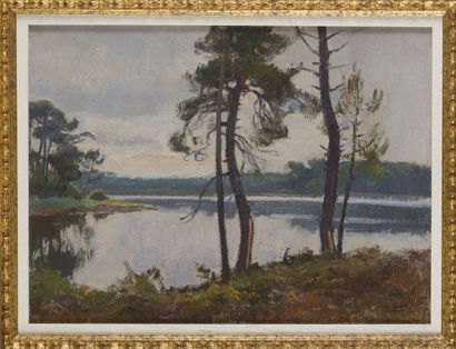 null Louis-Marius GUEIT (1877-1956)
L'étang landais, 1923
Huile sur carton, signé...