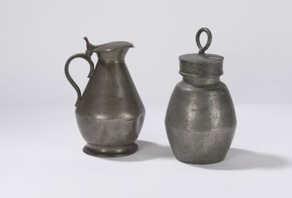 null A cider pitcher, Bayeux hallmark, and an American pot, 19th century.