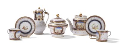  Bordeaux 
Partie de service à thé en porcelaine comprenant une théière litron couverte,...