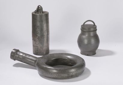 null An American pot, a hot water bottle and a sick basin, stamped by ROUSSEL in...