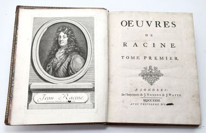 null RACINE (Jean)
OEuvres. London, Tonson & Watts, 1723.
2 volumes in-4; frontispiece...