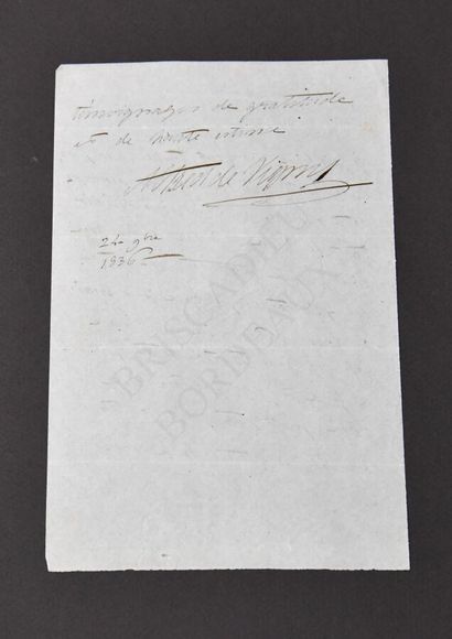 null VIGNY (Alfred de)
Lettre autographie signée, sans lieu, en date du 24 septembre...