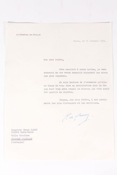 null Autographes
CHARLES de GAULLE
Lettre du Général de Gaulle adressée à Mr Serge...