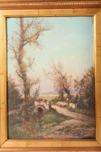 null A. GITTARD (1832-1904)

"Landscape with a bridge

Oil on panel signed lower...