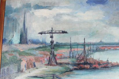 null Edith DESSAUX (XXth)

"Port of Bordeaux".

Oil on isorel, signed lower left...