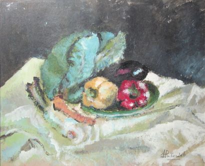 null A. PATERSON

"Composition with vegetables"

Oil on paper signed lower right

Size...